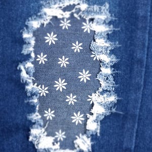 Dark Denim Daisy Patch, iron on patches for jeans, easy to apply patch, jean repair, fabric patches, handmade