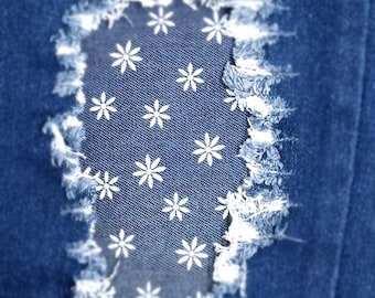 Dark Denim Daisy Patch, iron on patches for jeans, easy to apply patch, jean repair, fabric patches, handmade