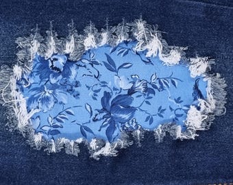 Parche de flor azul, parches termoadhesivos para jeans, parche fácil de aplicar, reparación de jeans, parches de tela, hecho a mano