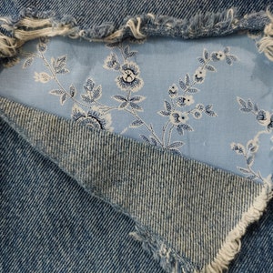 Flower Vine on Blue Patch, iron on patches for jeans, easy to apply patch, jean repair, fabric patches, handmade