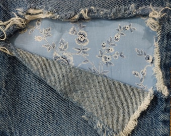 Flower Vine on Blue Patch, iron on patches for jeans, easy to apply patch, jean repair, fabric patches, handmade