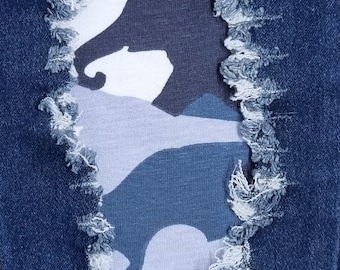 Parche de jersey elástico de camuflaje azul - parche termoadhesivo para jeans - parche fácil de aplicar - reparación de jeans - parches de tela - hecho a mano - Parche para jeans