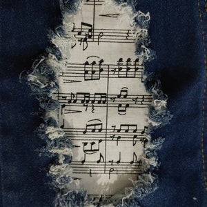 Music Notes Patch, iron on patches for jeans, easy to apply patch, jean repair, fabric patches, handmade, mending jeans