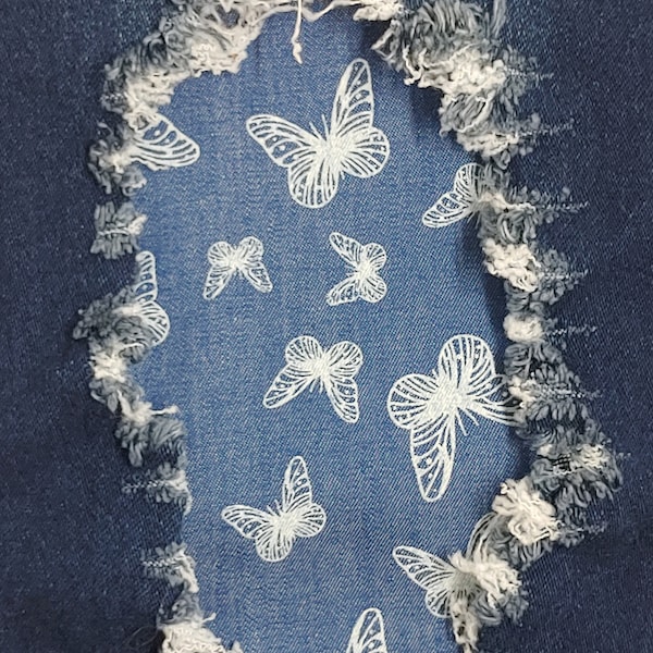 Butterfly Denim Patch, iron on patches for jeans, easy to apply patch, jean repair, fabric patches, handmade