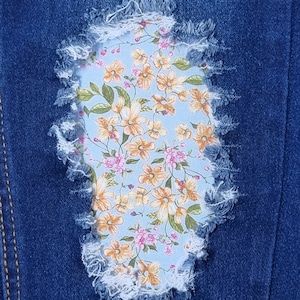 Cottage Garden Blue Patch, iron on patches for jeans, easy to apply patch, jean repair, fabric patches, handmade