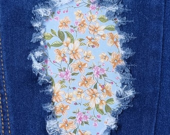 Parche azul Cottage Garden, parches termoadhesivos para jeans, parche fácil de aplicar, reparación de jeans, parches de tela, hecho a mano