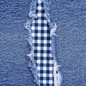 Blue Gingham Check Super Stretch Patch - iron on patch - easy to apply patch - jean repair - fabric patches - handmade - Patch for jeans