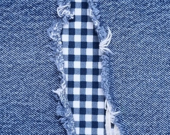 Parche superelástico de cuadros vichy azules - parche termoadhesivo - parche fácil de aplicar - reparación de jeans - parches de tela - hecho a mano - Parche para jeans