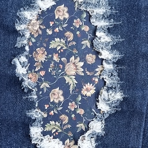 Parche floral antiguo azul marino - parche termoadhesivo para jeans - parche fácil de aplicar - reparación de jeans - parches de tela - hecho a mano - Parche para jeans