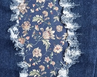 Antique Floral Navy Patch - iron on patch for jeans - easy to apply patch - jean repair - fabric patches - handmade - Patch for jeans