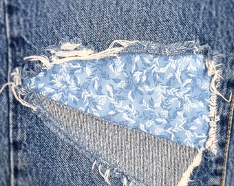 Parche azul claro con diseño de enredadera - parche termoadhesivo para vaqueros - parche fácil de aplicar - reparación de vaqueros - parches de tela - hecho a mano - Parche para vaqueros