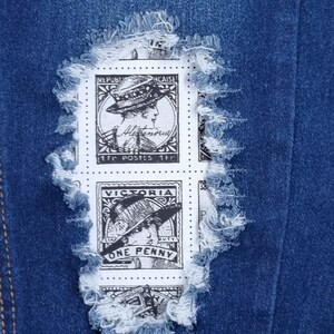 Fashion Stamps Patch - iron on patch for jeans - easy to apply patch - jean repair - fabric patches - handmade - Patch for jeans