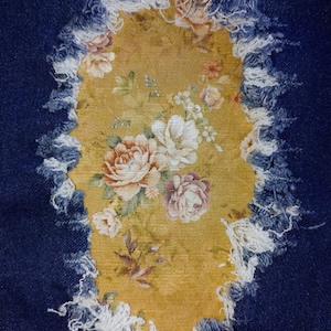 Antique Mustard Floral Linen Patch, iron on patches for jeans, easy to apply patch, jean repair, fabric patches, handmade