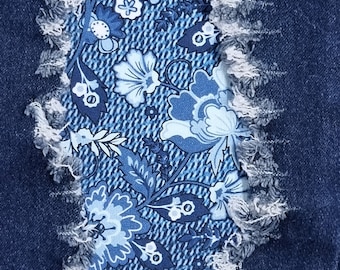 Anna Blue Floral Patch, parches termoadhesivos para jeans, parche fácil de aplicar, reparación de jeans, parches de tela, hecho a mano