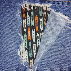 Old Western Signs on black, patches for jeans, easy to apply patch, jean repair, fabric patches, handmade