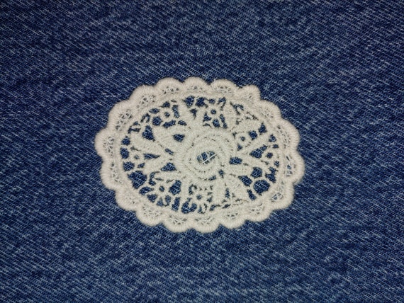 Crochet Doily on Denim Iron on Patches for Jeans, Easy to Apply Patch, Jean  Repair, Fabric Patches, Handmade 