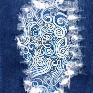 Swirly Blue Patch - iron on patch for jeans - easy to apply patch - jean repair - fabric patches - handmade - Patch for jeans