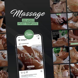 20 Massage Therapy Video Instagram Posts, Canva Templates for Massage Salon Marketing, SPA Center Business Set, Canva IG Therapist Bundle