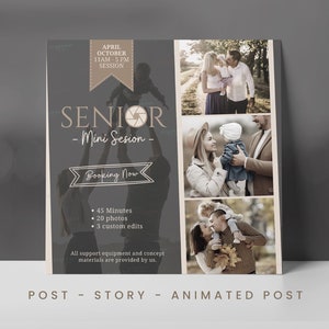 Photography Instagram Post, Senior Session Marketing Template, Photographer Booking Banner, Photo Studio Branding Kit, Editable Canva, Story