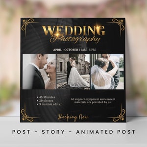 Wedding Session Instagram Templates, Photography Marketing Posts, Photographer Design, Wedding Album Photoshoot, Wedding Packages Set, Canva
