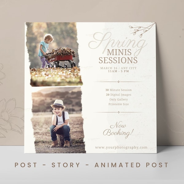 Mini Session Instagram Post, Photography Canva Template, Spring Mini Session, Spring Photo Marketing Board, Spring Photography Social Media