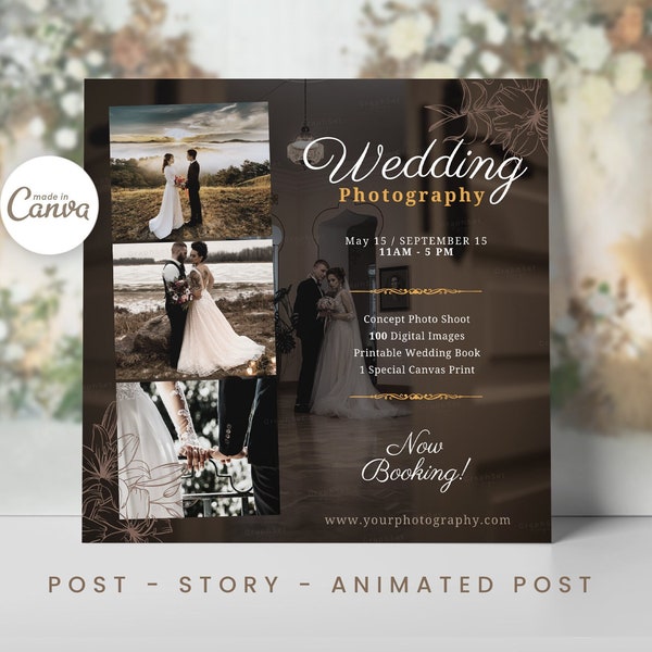 Wedding Photography Instagram Post, Photographer Booking Price List, Wedding Photo Album, Photography Business Banner, Editable Canva Design
