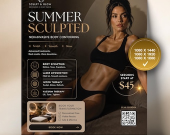 Body Sculpting Canva Template | Non Invasive Contouring Instagram Post & Story | Laser Liposuction Flyer | Wood Therapy Marketing | 3 Size