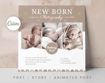Newborn Photography Booking Post Template | Canva Story Banner Set | Baby Milestone Session Ad | Photographer Growth Story Marketing