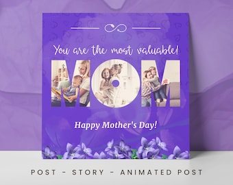 Happy Mother's Day Instagram Post, Gift for Mom Template, Mama Celebration Flower, Editable Canva, Mommy Celebrate Post, Editable Canva