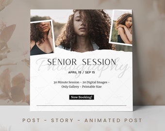 Senior Photography Session Canva Template | Photographer Instagram Post | Senior Portrait Flyer | Photo Booking Promo | Photo Marketing Kit