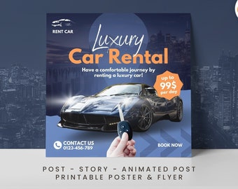 Car Rental Instagram Post, Rent a Car Template for Business, Rental Car Digital Flyer, Car Rental DIY Flyer, Editable Canva Marketing Poster