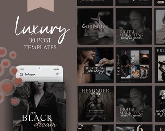 Luxury Instagram Templates Canva | 30 Post Bundle | Influencer Brand Kit | Fashion Social Media Kit | Done For You Posts