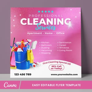 Cleaning Service Instagram Post, Home Office Cleaning Business Flyer, Housekeeper Banner, Social Media Flyer, Office Cleaner, Editable Canva