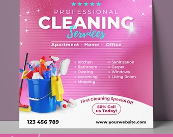 Cleaning Service Flyer, Home Office Cleaning Business Flyer, Housekeeper Cleaner Instagram Post, Social Media Flyer, Editable Canva