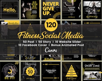 Fitness Business Instagram Posts, Black Gym Workout Coach Marketing Template, Social Media Flyer, Trainer DIY Story, Editable Canva Banner