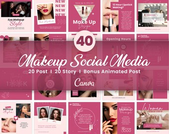 40 Beauty Makeup Salon Instagram Post Template, Makeup Marketing DIY Flyers, Bridal Woman Business Set, Editable Canva Banner