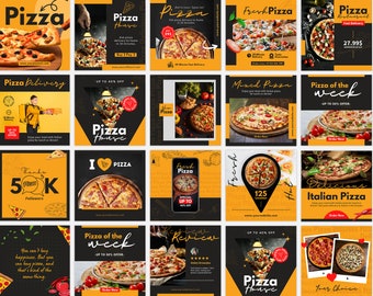 40 Pizza Instagram Posts Vorlage, Fast Food Menü Marketing Branding Kit, Pizza Shop Social Media Flyer, DIY Restaurant Canva Banner