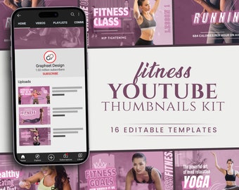 Fitness YouTube Channel Branding Kit | Coaching Thumbnail Templates, Video Intro | Youtube Canva Marketing Banner | Editable Video Preview