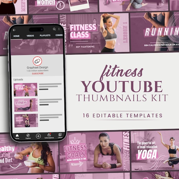 Fitness YouTube Channel Branding Kit | Coaching Thumbnail Templates, Video Intro | Youtube Canva Marketing Banner | Editable Video Preview