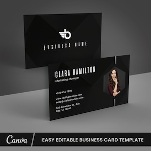 Sjabloon voor zwarte visitekaartjes, luxe bedrijfskaartsjabloon, creatieve identiteitsmarketingkaart, afdrukbare DIY-kaartsjabloon, bewerkbaar canvas