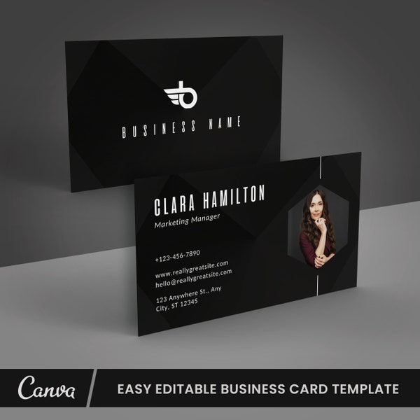 Black Business Card Template, Luxury Business Card Template, Marketing Creative Card Design, Printable Card Template, Editable Canva, DIY