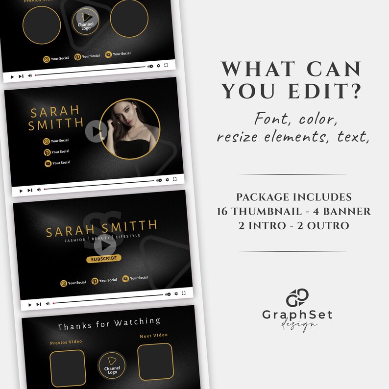 Youtube Thumbnail Templates, Lifestyle Youtube Channel Branding Kit ...