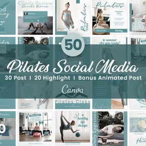 Pilates Instagram Template, Gym Marketing Banner, Workout Coach DIY Flyer & Highlight PNG, Healthy Life Business Blogger Kit, Editable Canva
