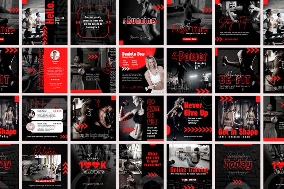 120 Fitness Instagram Post, Gym Marketing Bundle, Social Media Flyer, Coaching Brand, Wellness Template, Red Workout Banner, Editable Canva