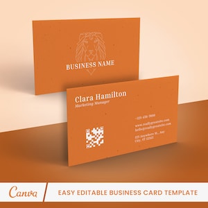 Orange Business Card Template, Corporate Calling Card, DIY Printable Card, Aesthetic Card, Corporate Creative Card Brand Kit, Editable Canva