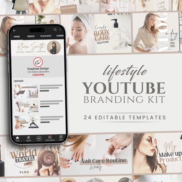 YouTube Thumbnail Templates l YouTube Channel Brand Kit l Personalized YouTube Thumbnails Intro Outro l Social Media Kit l Lifestyle Canva