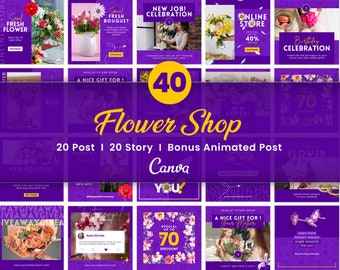 Flower Shop Instagram Templates | Florist Canva Bundle | Bouquet Marketing Kit | Floral Business Posts | Wedding Florist Social Media