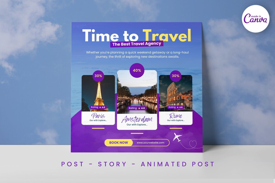 Travel Instagram Post Template, Holiday Marketing Canva Template ...