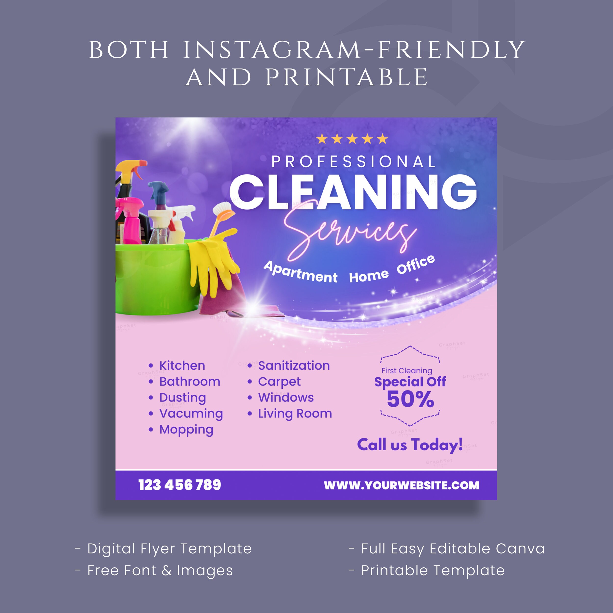 Cleaning Service Flyer, Home Office Cleaning Business Flyer, Housekeeper Cleaner Instagram Post