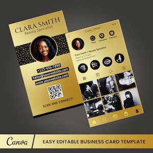 Beauty Business Cards, Gold Business Card Template, Printable IG Influencer Card Design, Beauty Business Card, Printing Card, Editable Canva